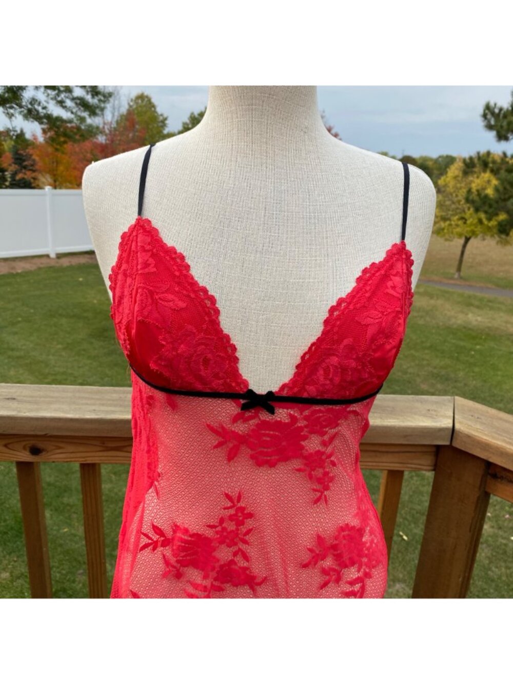 Victoria's Secret Very Sexy Red Lace Babydoll Lingerie L Strappy Romantic Floral - Picture 10 of 13
